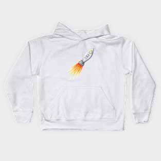 Retro Rocket Ship Watercolor Painting Kids Hoodie